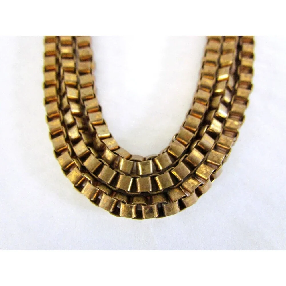 Vintage 1940s 50s Triple Strand Box Chain Necklace Heavy Venetian Links - Picture 2 of 12